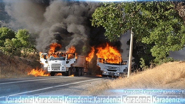 PKK’lılar araçları ateşe verdi!