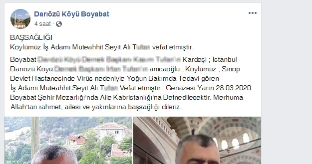Sinop'ta Koronavirüs can aldı