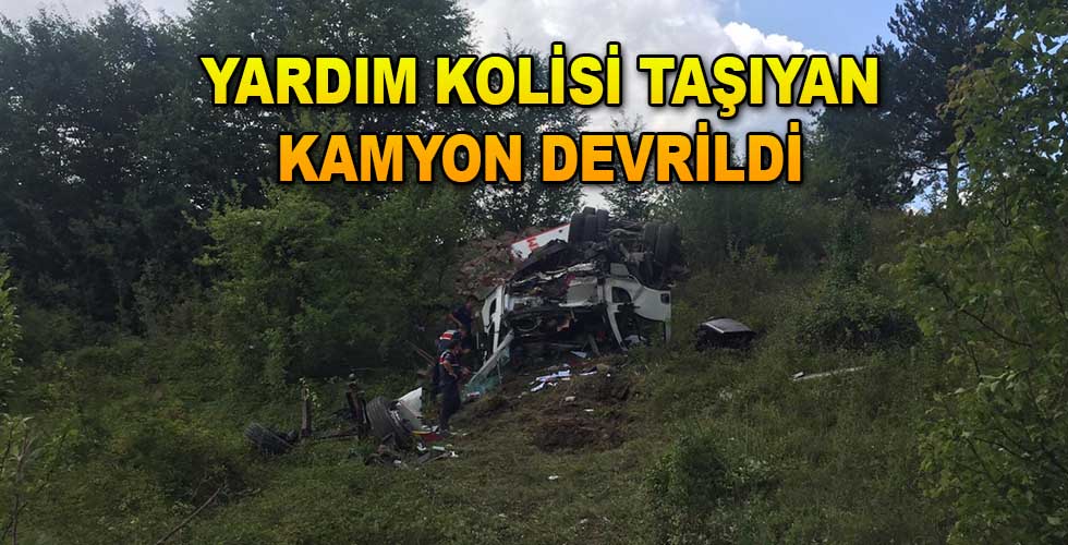 Yardım Kolisi Taşıyan Kamyon Kaza Yaptı