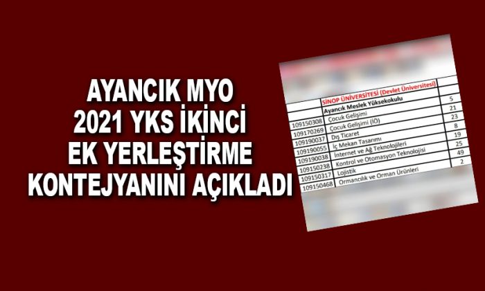 Ayancık MYO 2021 YKS İkinci Ek Yerleştirme Kontejyanını Açıkladı