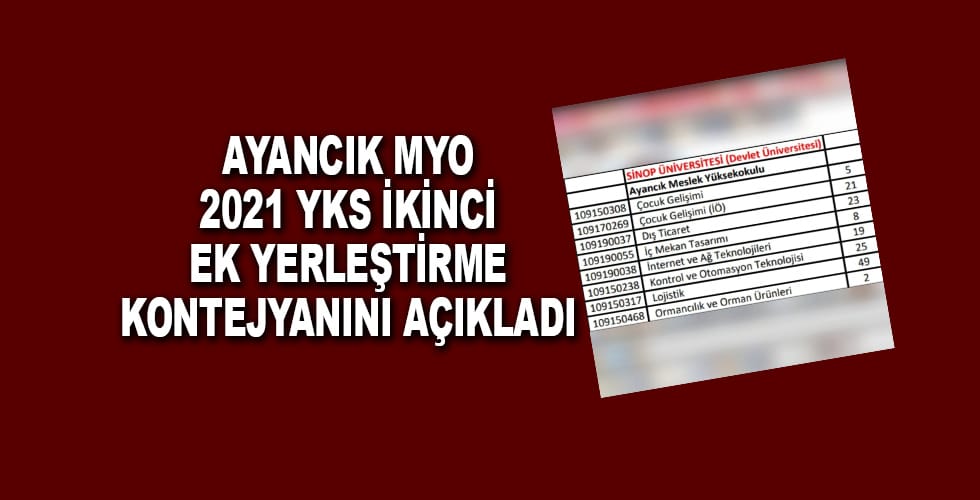 Ayancık MYO 2021 YKS İkinci Ek Yerleştirme Kontejyanını Açıkladı