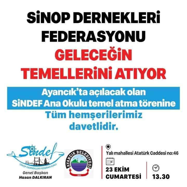 Ayancık’a “Sindef Ana okulu” temel atma töreni yapılacak