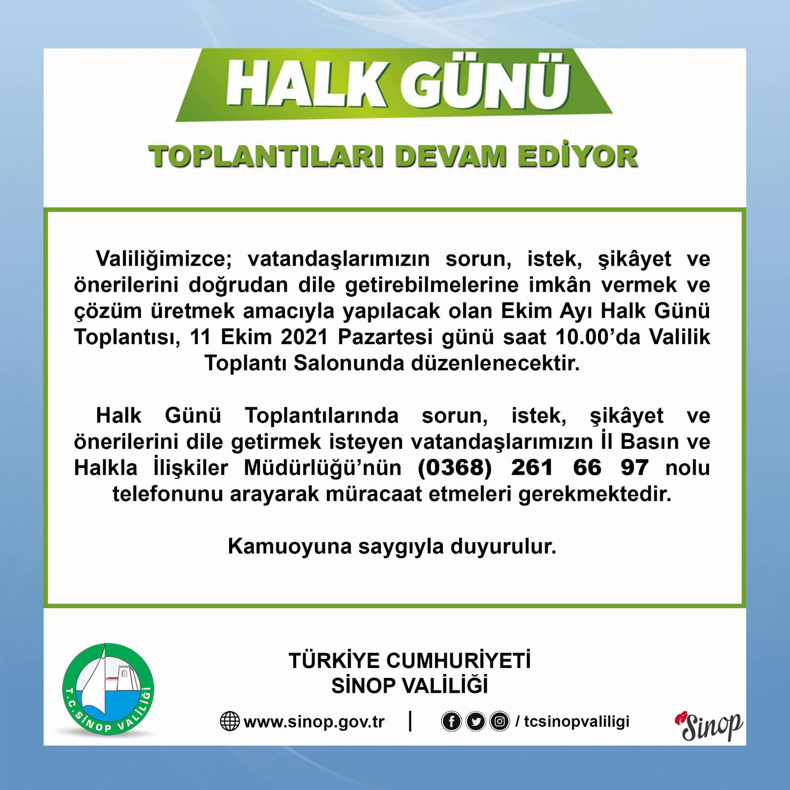 SİNOP VALİLİĞİ’NDE HALK GÜNÜ