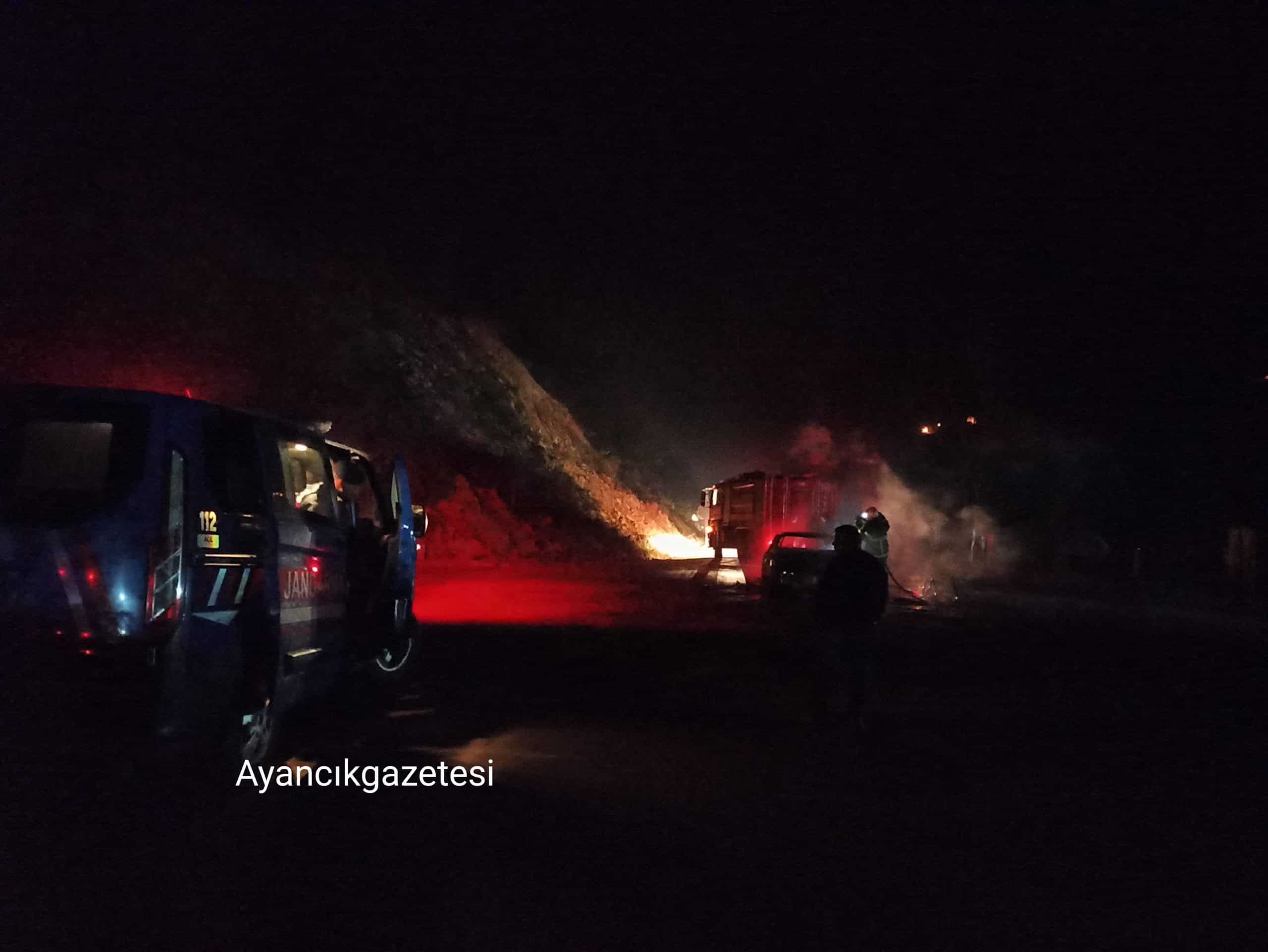 AYANCIK'TA ARAÇ ALEV ALDI