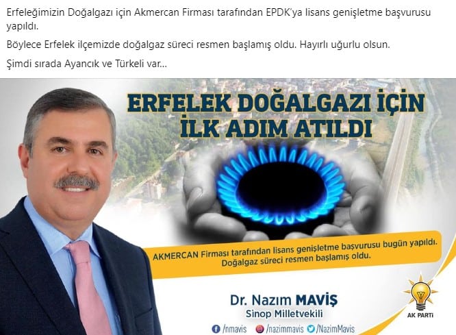 Nazım Maviş'ten Ayancık İçin Doğalgaz Mesajı