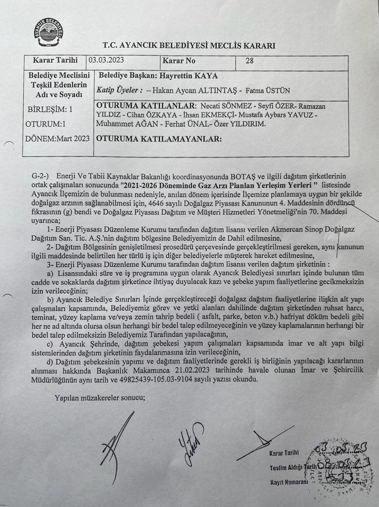 Ayancık Belediyesinden Doğalgaz Müjdesi