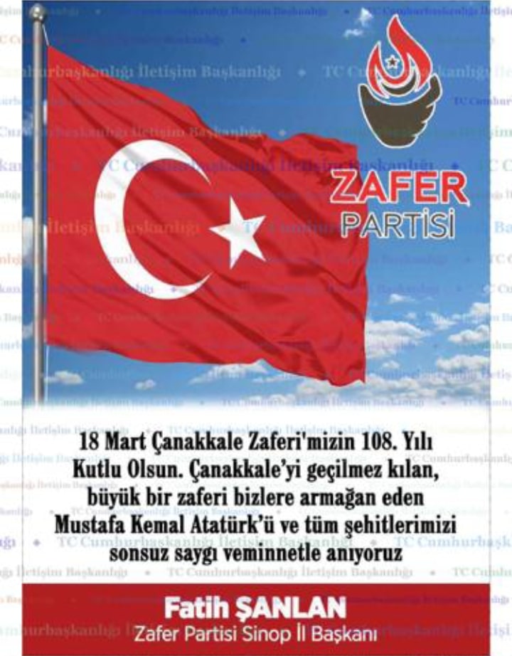 Zafer Partisi Sinop İl Başkanından 18 Mart Mesajı