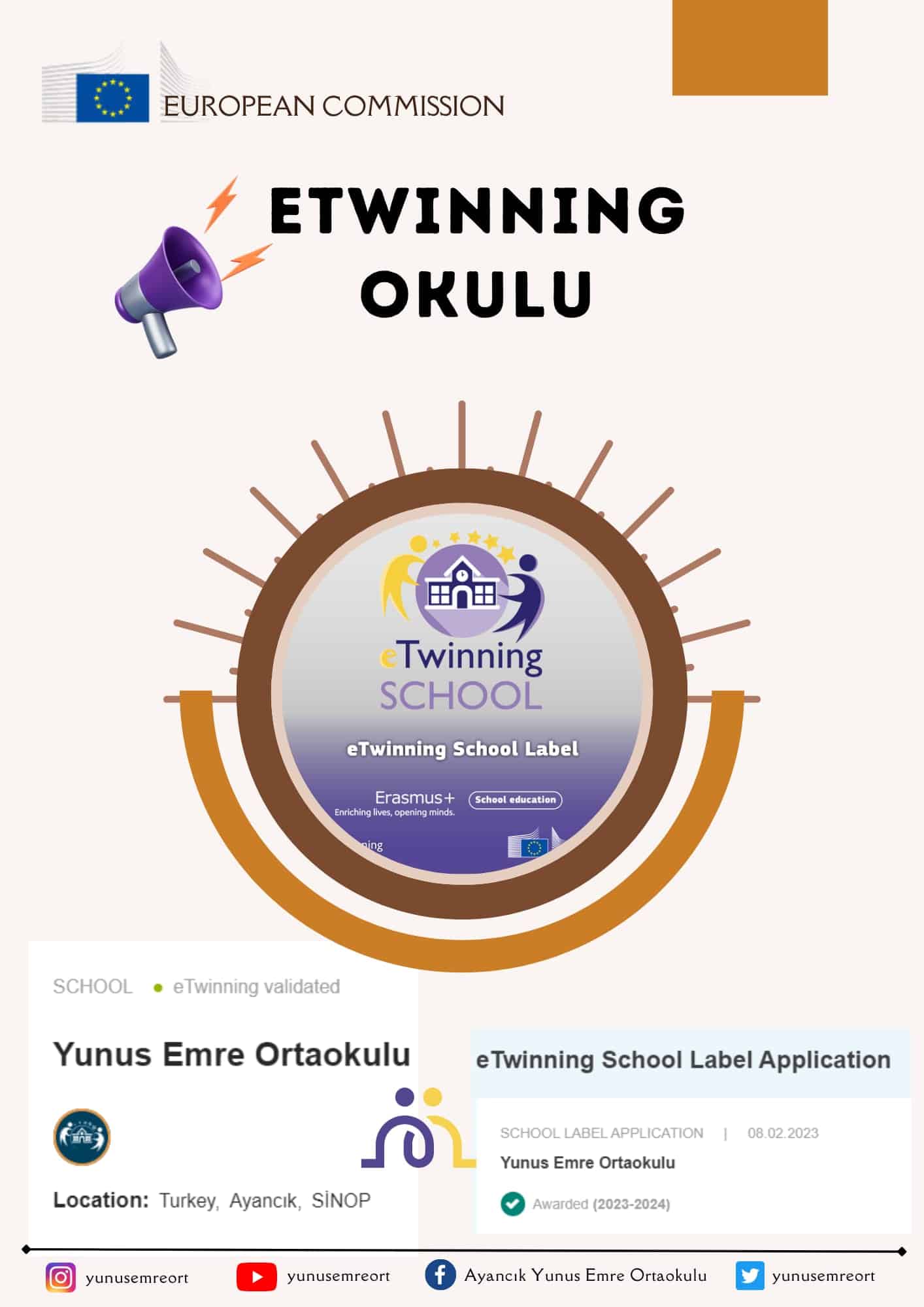 Yunus Emre Ortaokulu eTwinning Okul Etiketi İle Ödüllendirildi