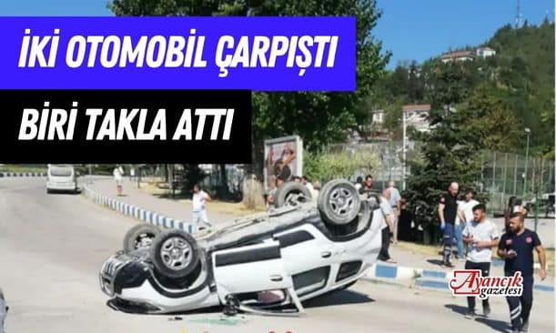 Ayancık’ta iki otomobil çarpıştı, biri takla attı