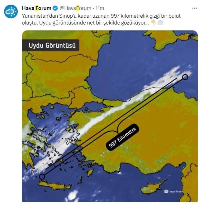 Yunanistan'dan Sinop'a Kadar Uzanan Çizgi Uydudan Görüntülendi