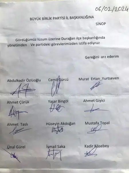 Durağan İlçe yönetiminden toplu istifa