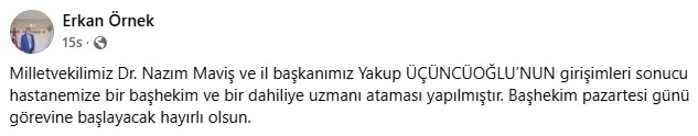 Ayancık Devlet Hastanesi’ne Yeni Hekim Atamaları Yapıldı