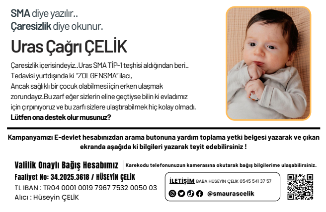 Sinop'ta SMA Tip 1 hastası Uras Çağrı'nın tedavisi için yardım çağrısı