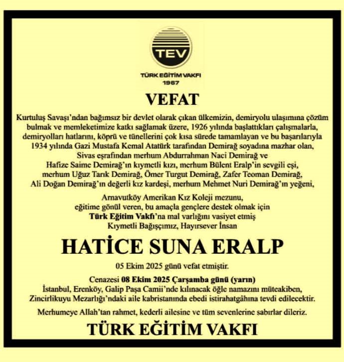 Suna Demirağ vefat etti