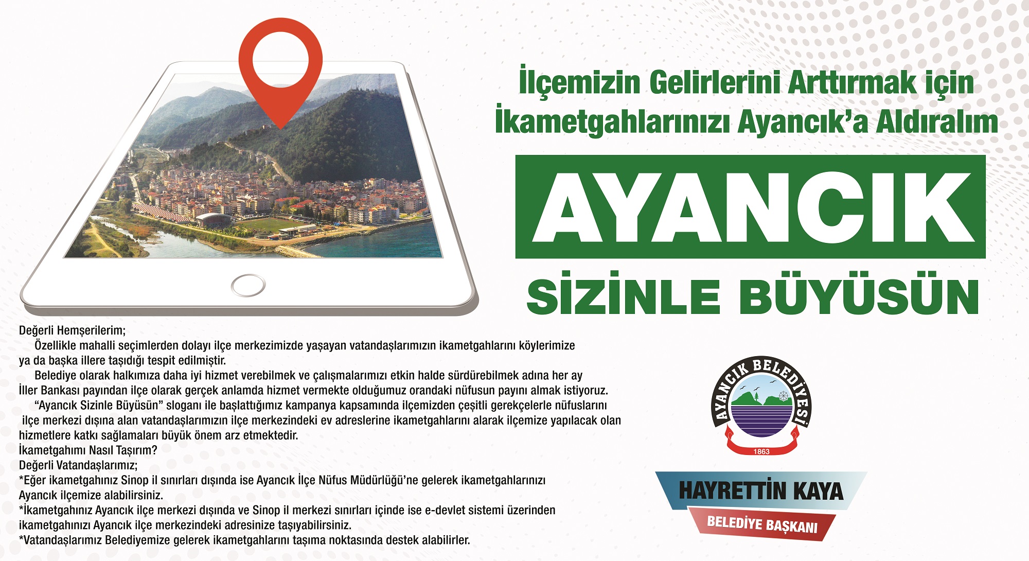 Ayancık Belediyesinden Vatandaşlara İkametgah Çağrısı