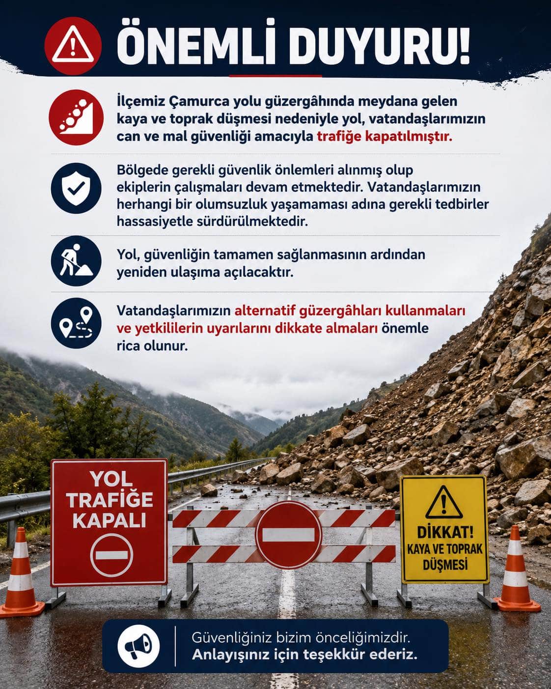 Ayancık Çamurca Yolu Trafiğe Kapandı