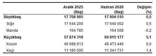 Hayvancılık İstatistikleri, Haziran 2026